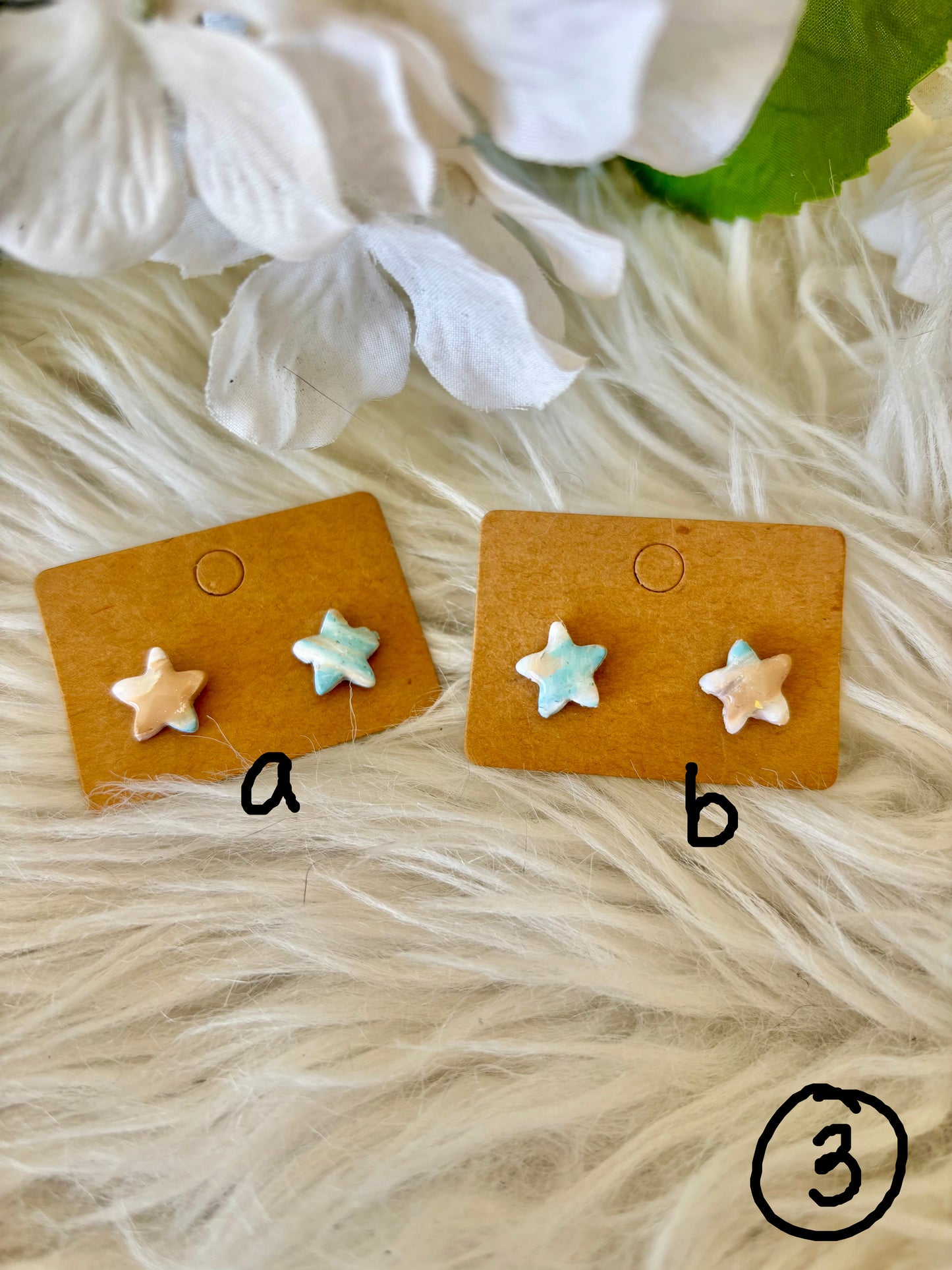 Blue, sand and white beach colored clay earring collection