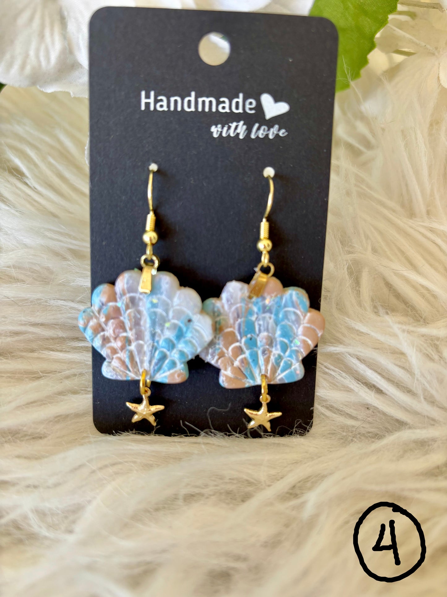 Blue, sand and white beach colored clay earring collection