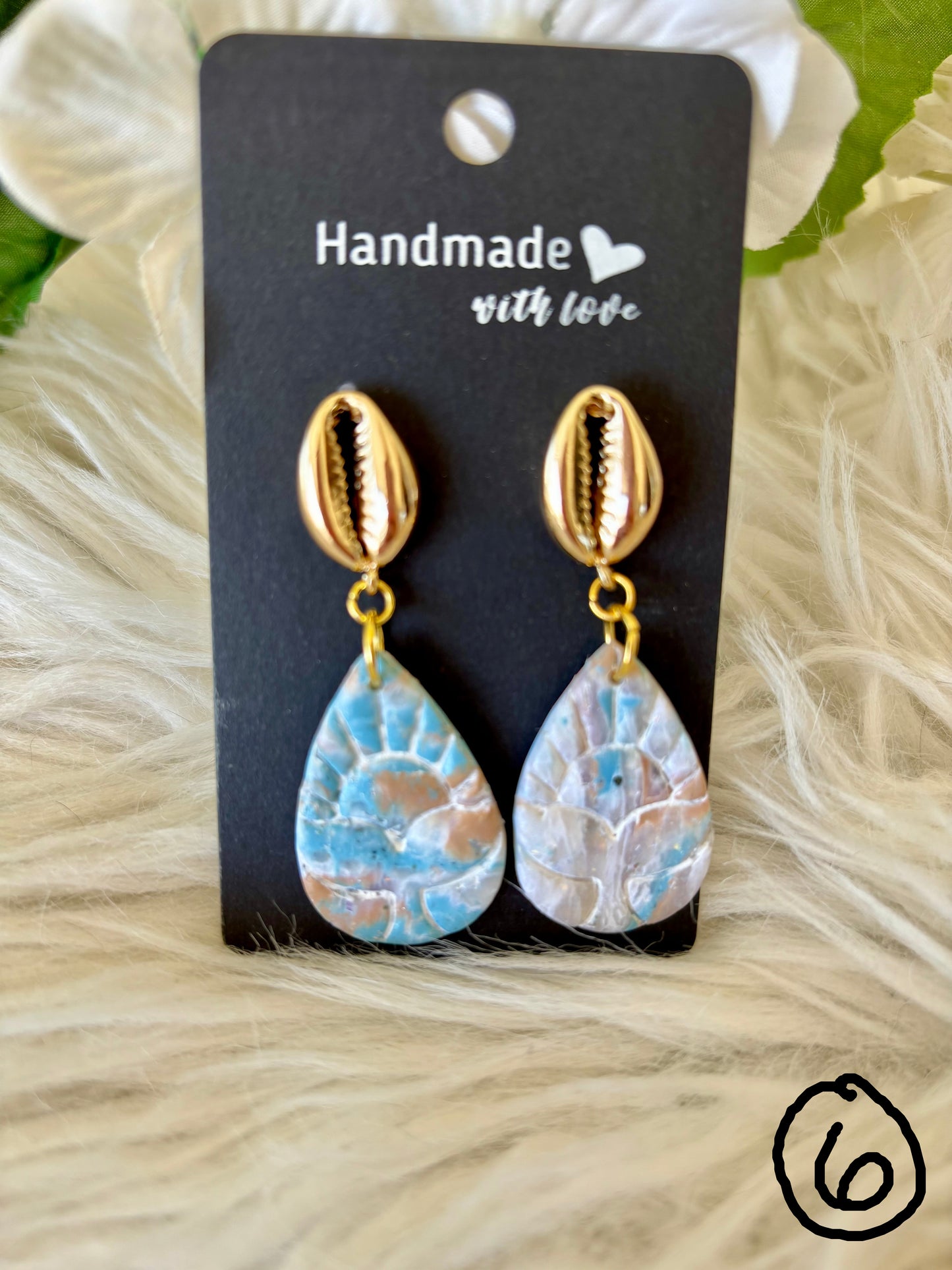 Blue, sand and white beach colored clay earring collection