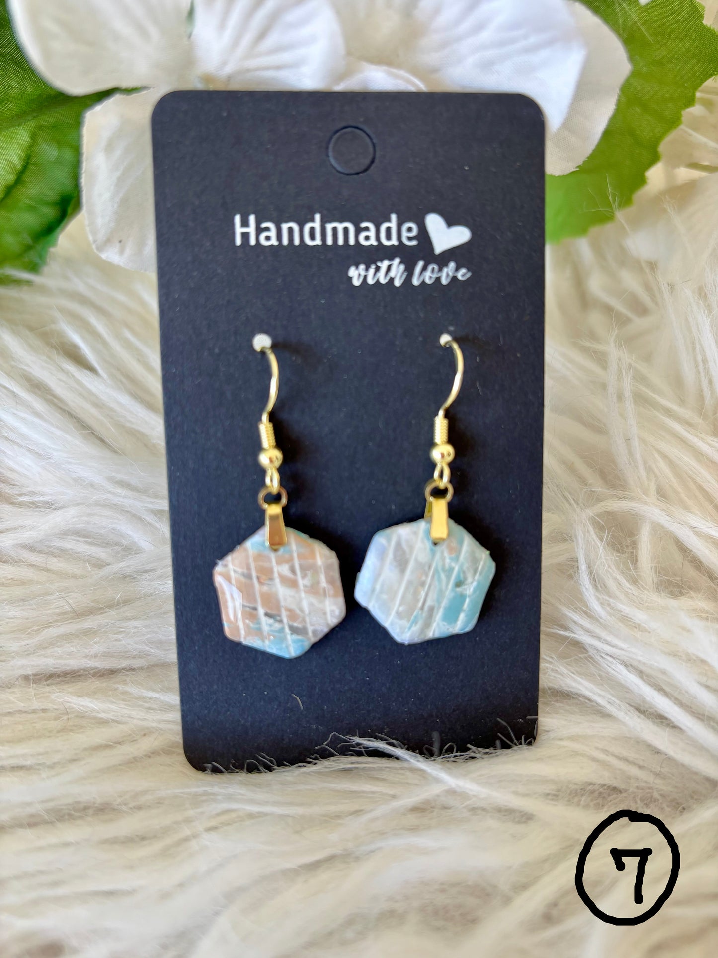 Blue, sand and white beach colored clay earring collection