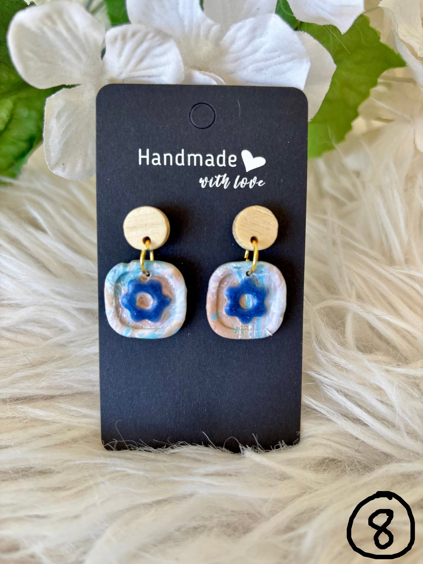 Blue, sand and white beach colored clay earring collection