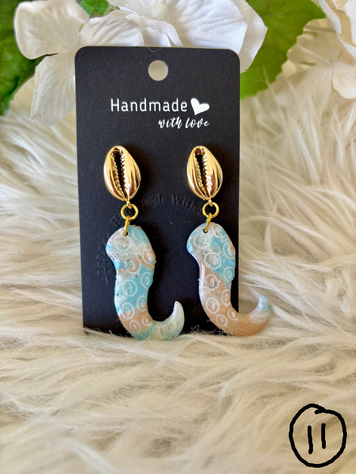 Blue, sand and white beach colored clay earring collection