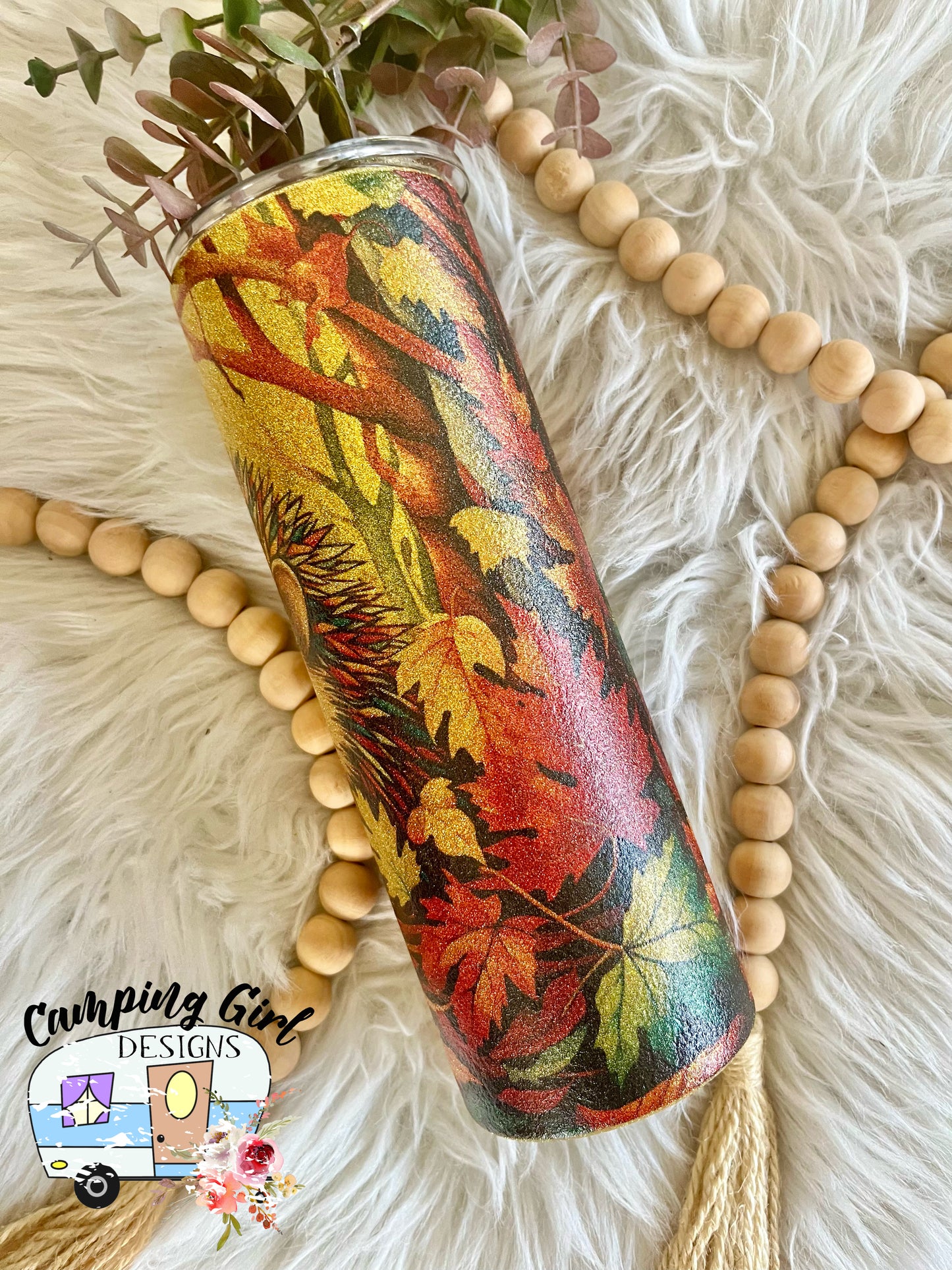 READY TO SHIP 20 oz Hedgehog Fall Leaves Gold Glitter sublimation tumbler