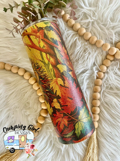 READY TO SHIP 20 oz Hedgehog Fall Leaves Gold Glitter sublimation tumbler