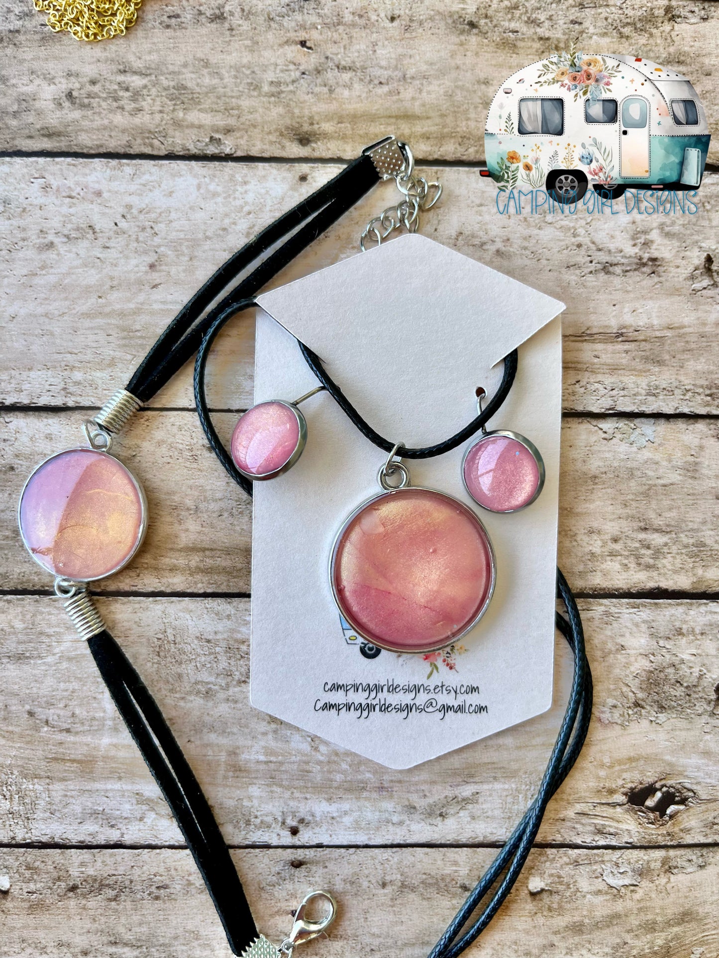 READY TO SHIP Pink and Gold Swirl jewelry sets