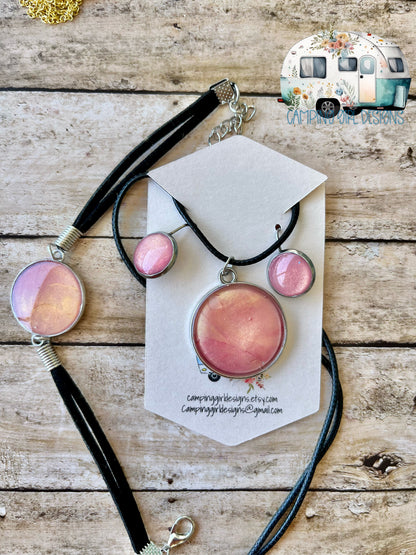 READY TO SHIP Pink and Gold Swirl jewelry sets