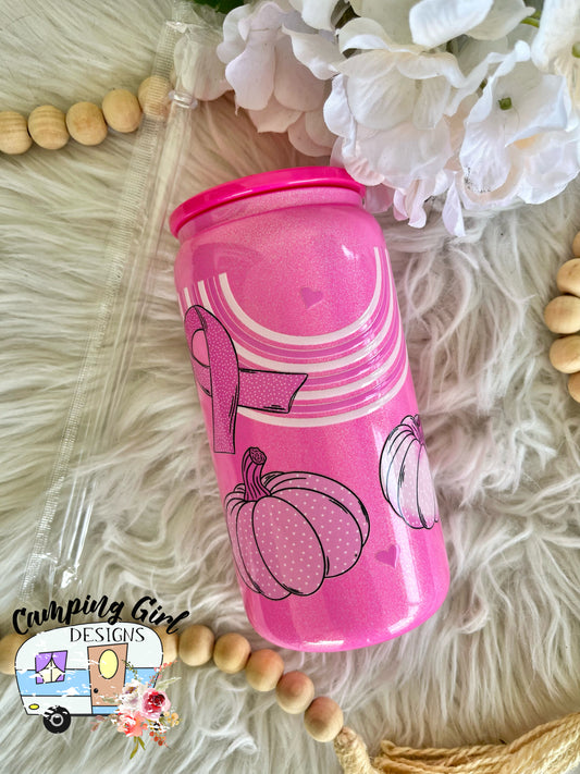 READY TO SHIP 16 oz Breast Cancer Awareness glass tumbler