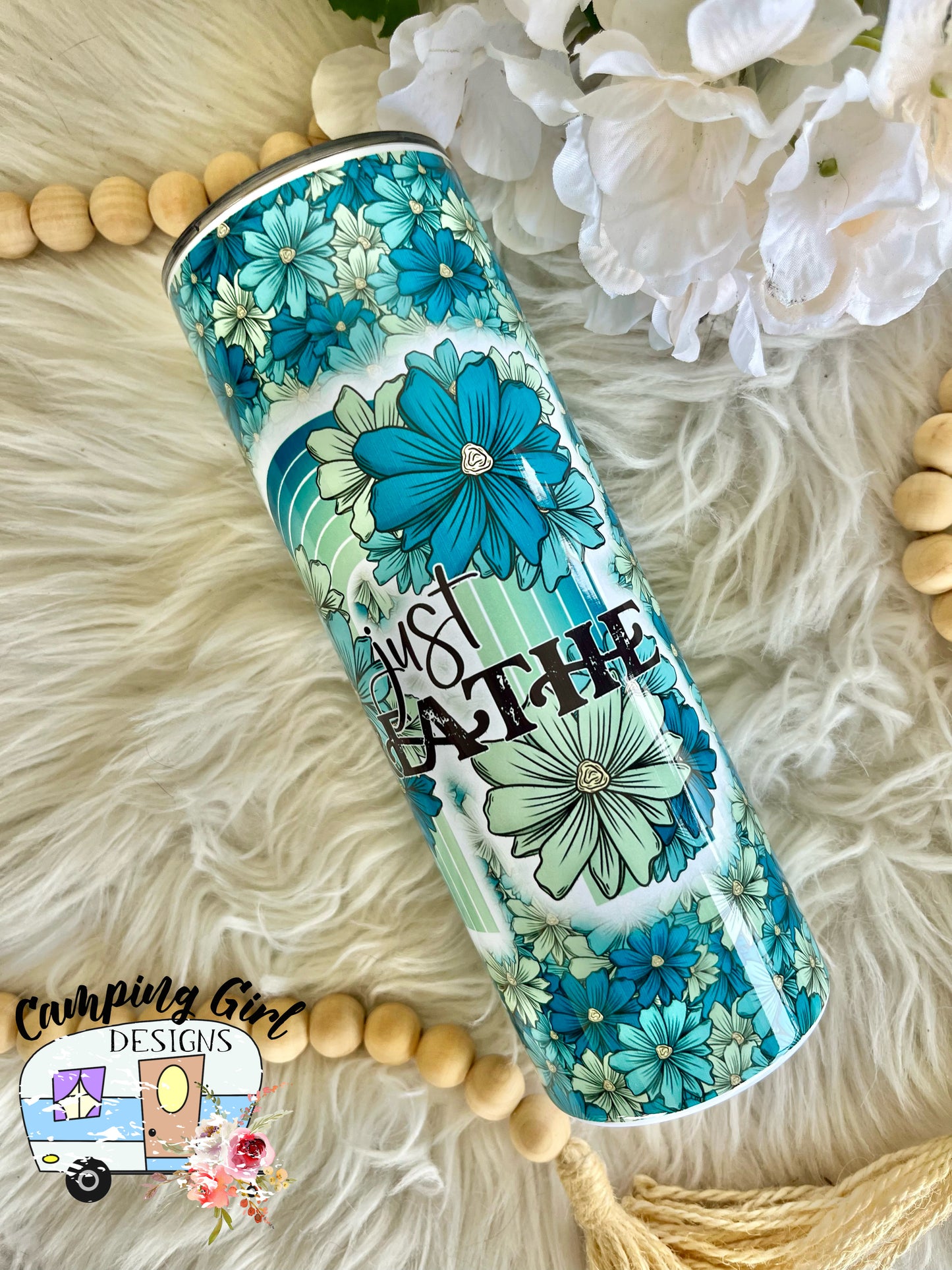 READY TO SHIP 20 oz Just Breathe floral sublimation tumbler
