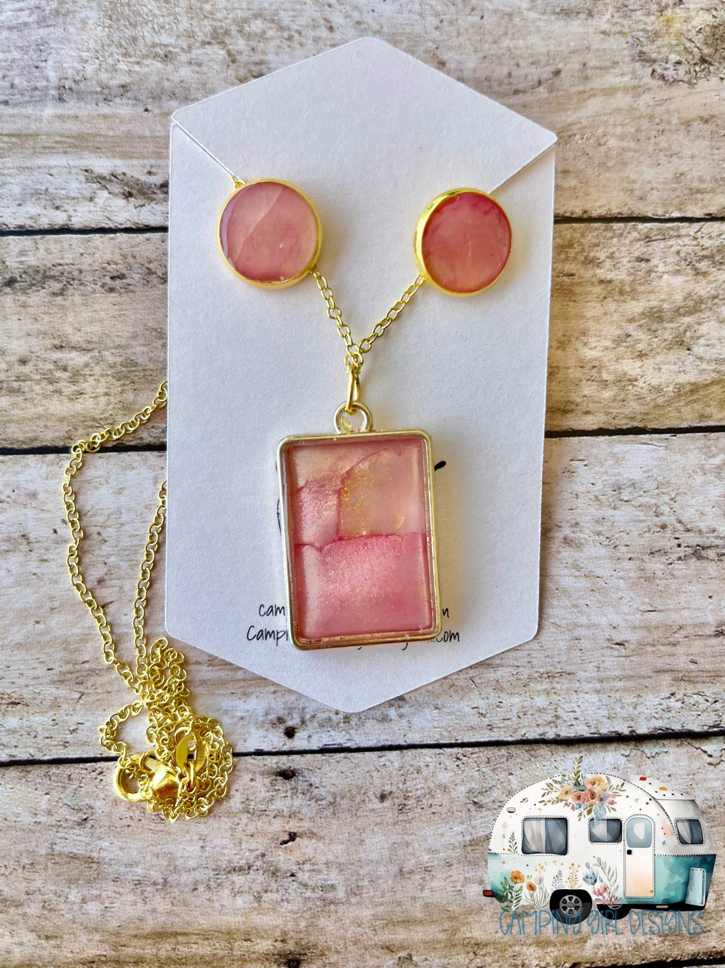 READY TO SHIP Pink and Gold Swirl jewelry sets