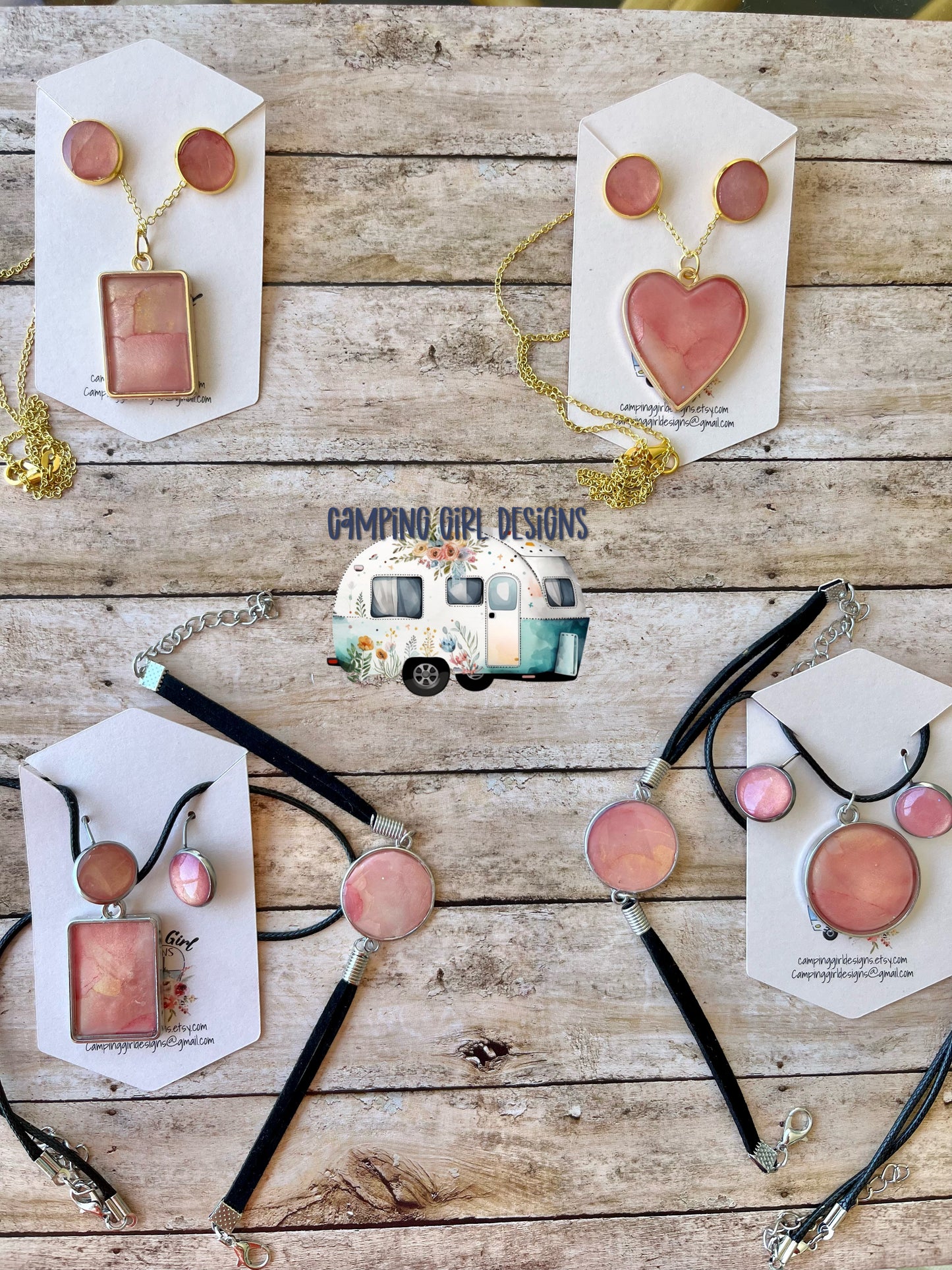 READY TO SHIP Pink and Gold Swirl jewelry sets