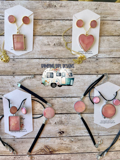 READY TO SHIP Pink and Gold Swirl jewelry sets