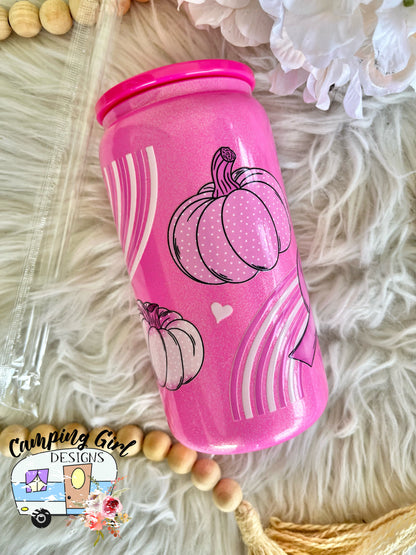 READY TO SHIP 16 oz Breast Cancer Awareness glass tumbler