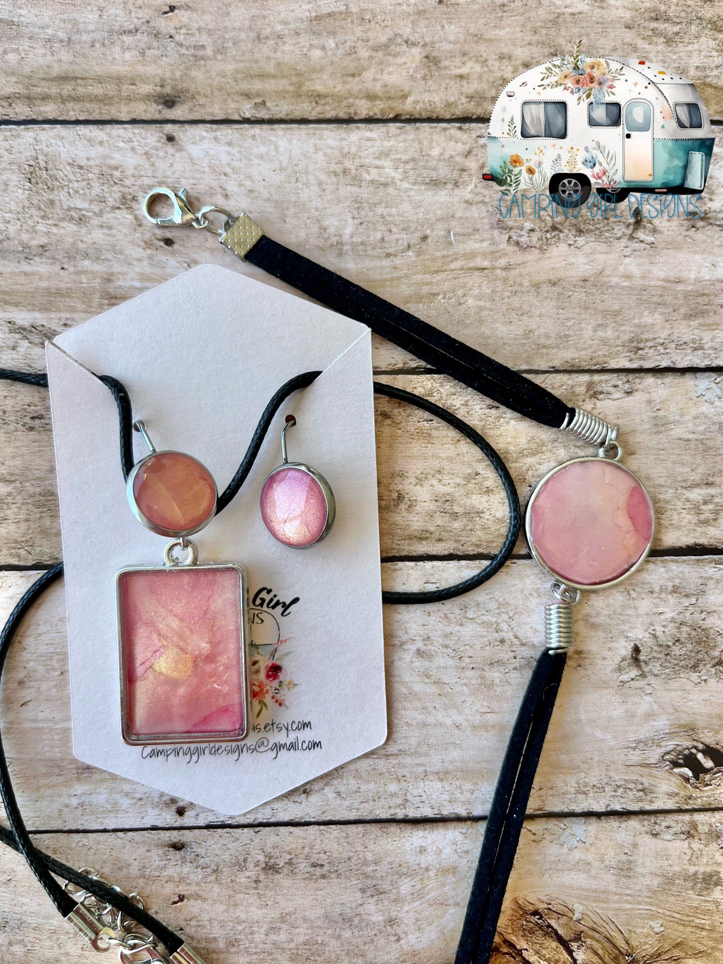 READY TO SHIP Pink and Gold Swirl jewelry sets