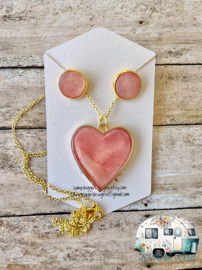 READY TO SHIP Pink and Gold Swirl jewelry sets