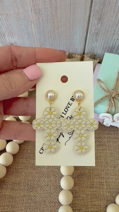Floral cross earrings