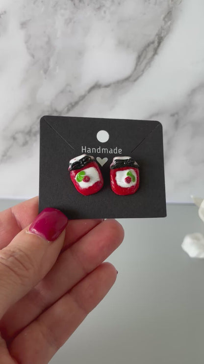 READY TO SHIP Strawberry Jam Jar Clay Earrings