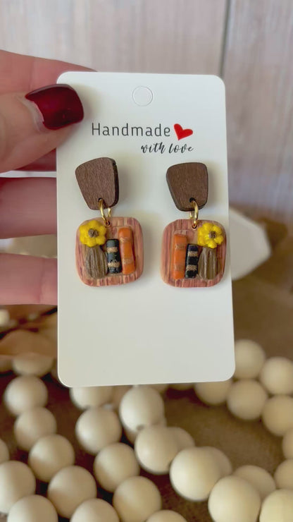 Square bookshelf earrings