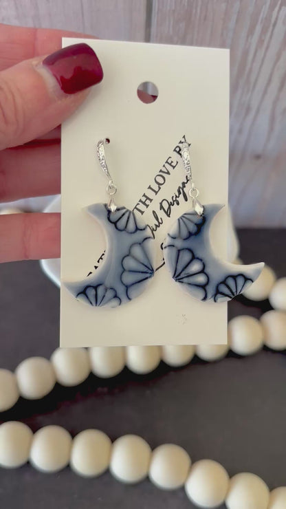 Embossed floral moon earrings