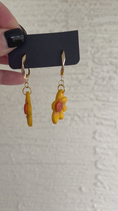 READY TO SHIP Yellow Flower Daisy Clay Earrings