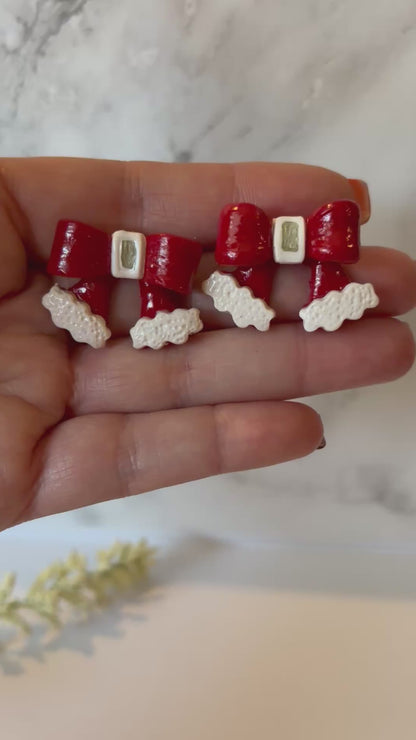 READY TO SHIP Santa Red Bow Christmas Clay Earrings