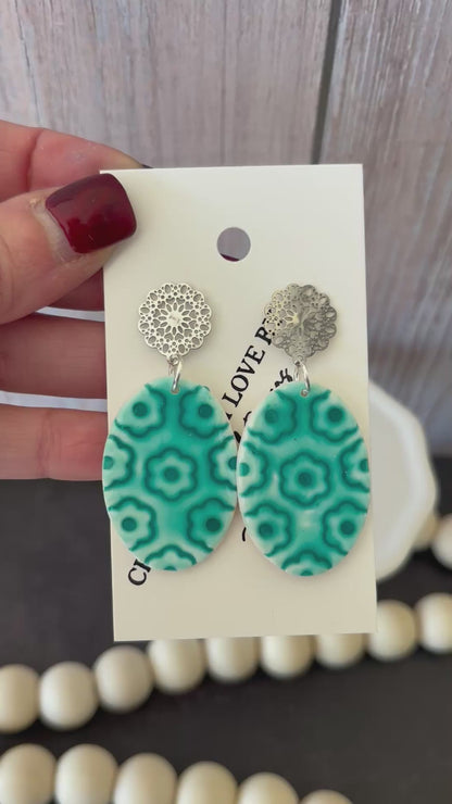 Embossed floral oval earrings