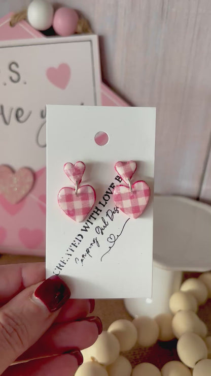 Gingham heart earrings