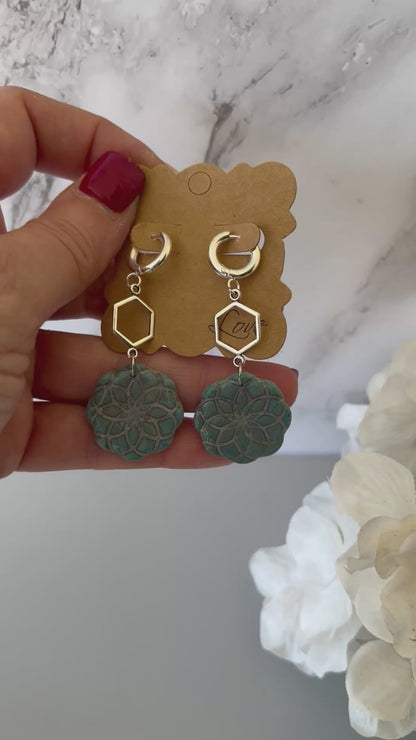 READY TO SHIP Blue Hexagon Clay Earrings