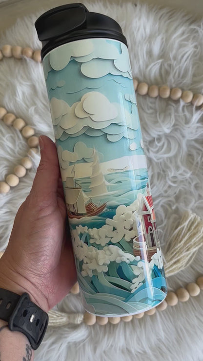 READY TO SHIP 20 oz lighthouse dual lid sublimation tumbler